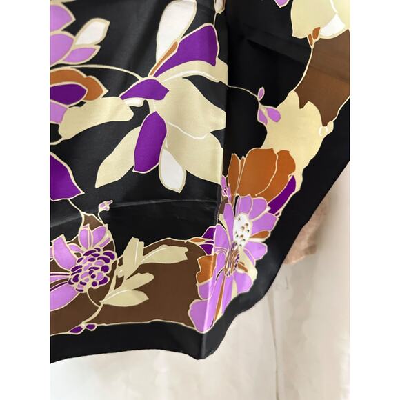 Totes Vintage HIGE Floral print mod purple brown, lavender Satin Rain Scarf - Picture 5 of 8